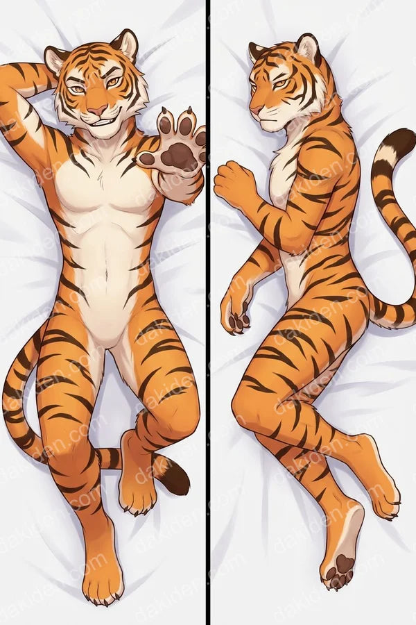 Furry Tiger Dakimakura Anime Body Pillow Cover 20x60IN | This product is generated with AI assistance.