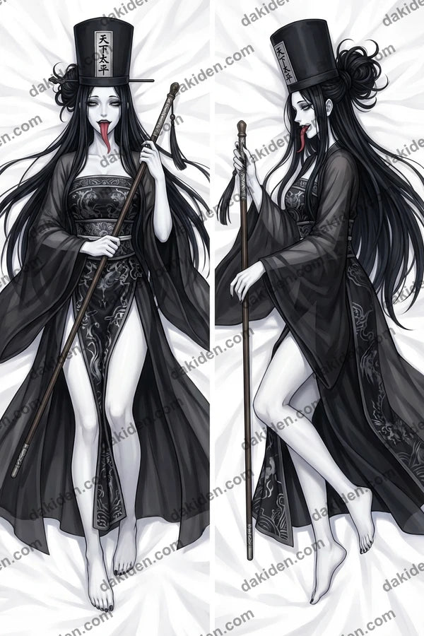 Furry HeiWuChangJi Dakimakura Anime Black Impermanence White Elephant Body Pillow Cover Oriental Fantasy 20x60IN | This product is generated with AI assistance.