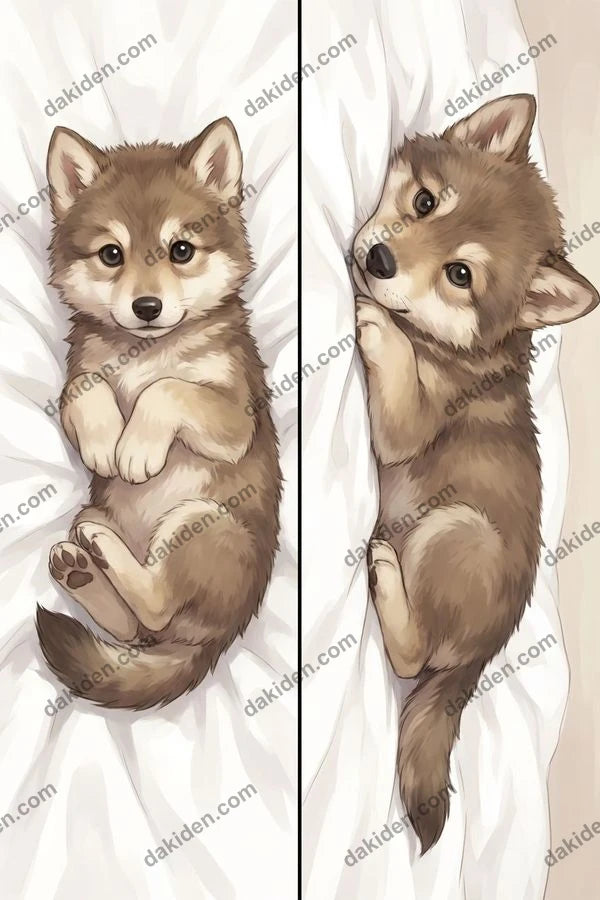 Furry Wolf Pup Dakimakura Anime Body Pillow Cover 20x60IN | This product is generated with AI assistance.