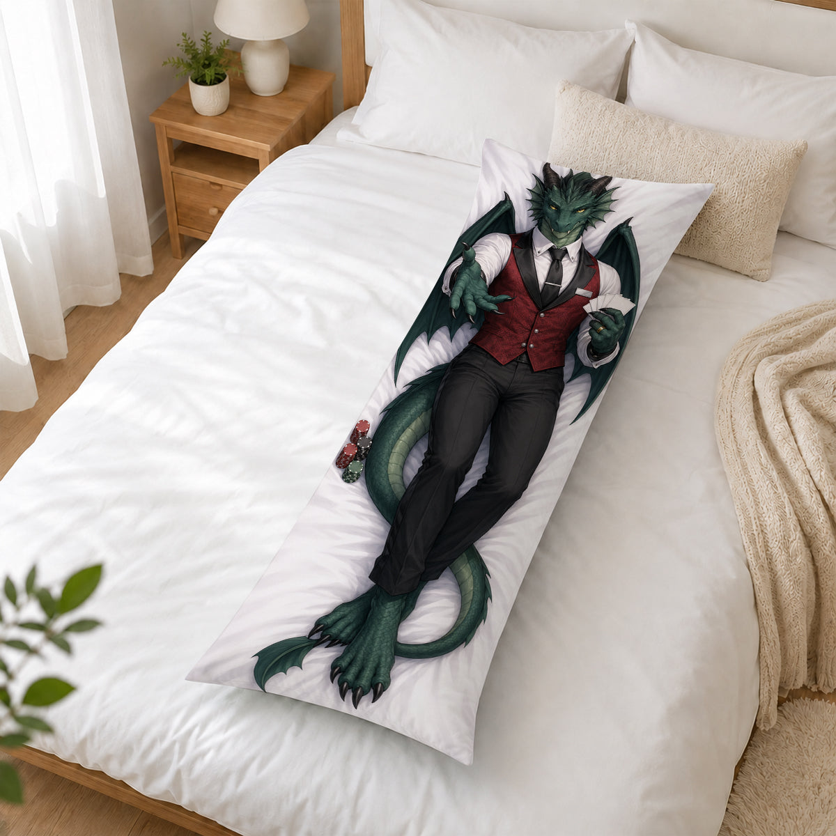 Casino Dealer Dragon furry body pillow cover product image 2