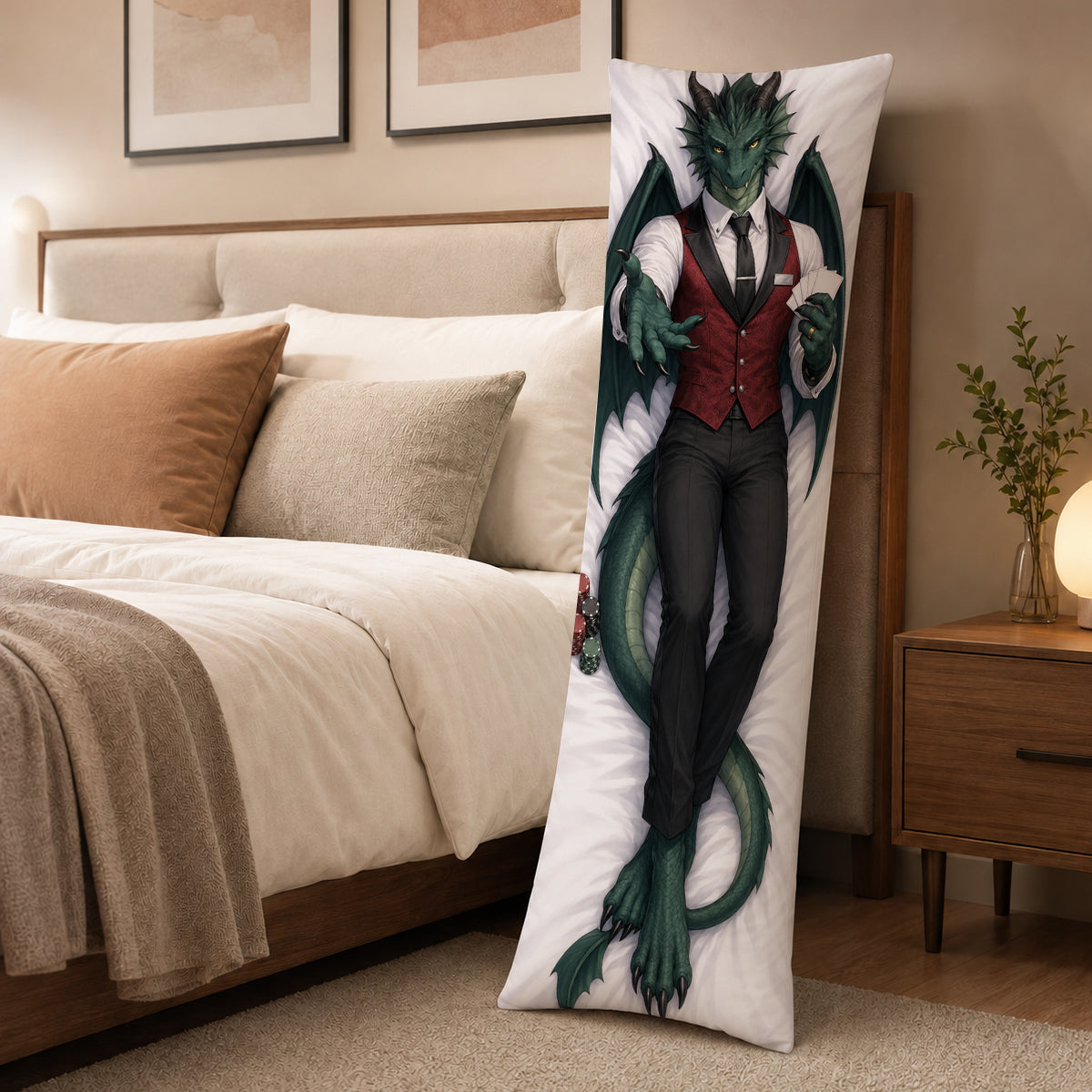 Casino Dealer Dragon furry body pillow cover product image 3