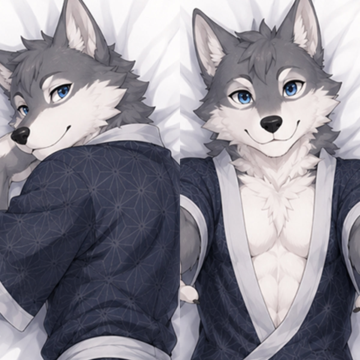 Yukata Wolf furry body pillow cover product image 1