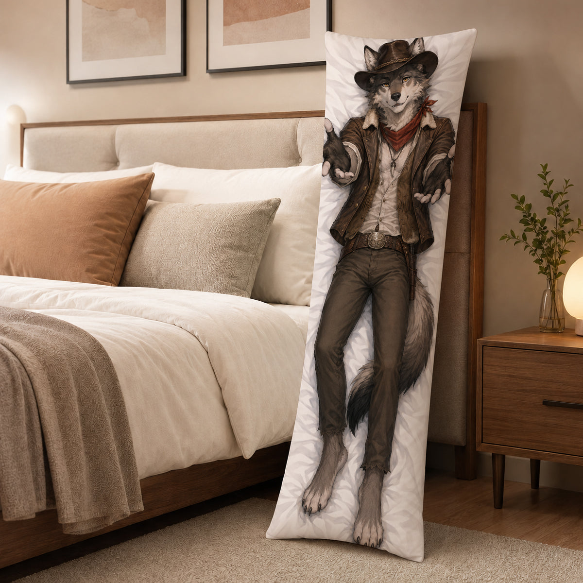 Wild West Wolf Cowboy furry body pillow cover product image 3