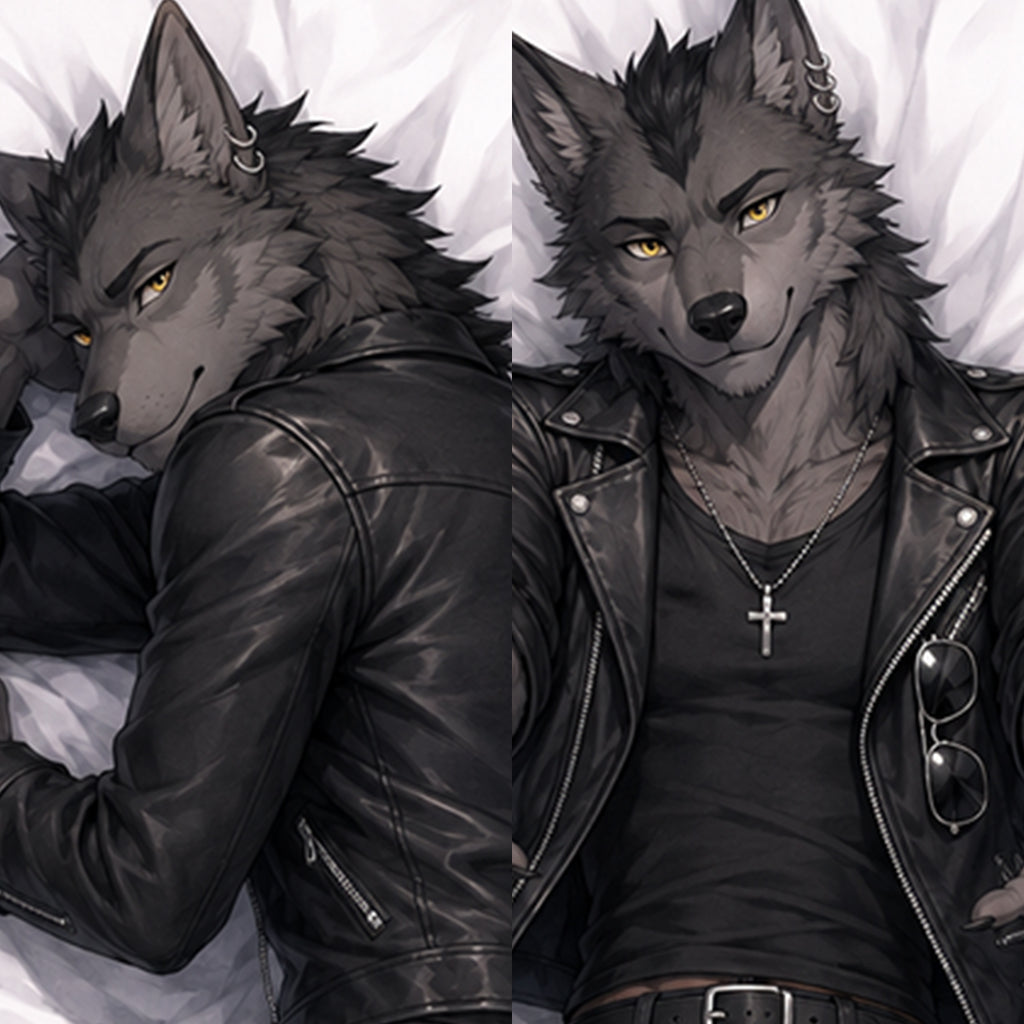 Wolf Punk Biker furry body pillow cover product image 1