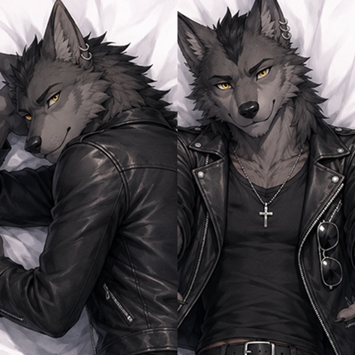 Wolf Punk Biker furry body pillow cover product image 1