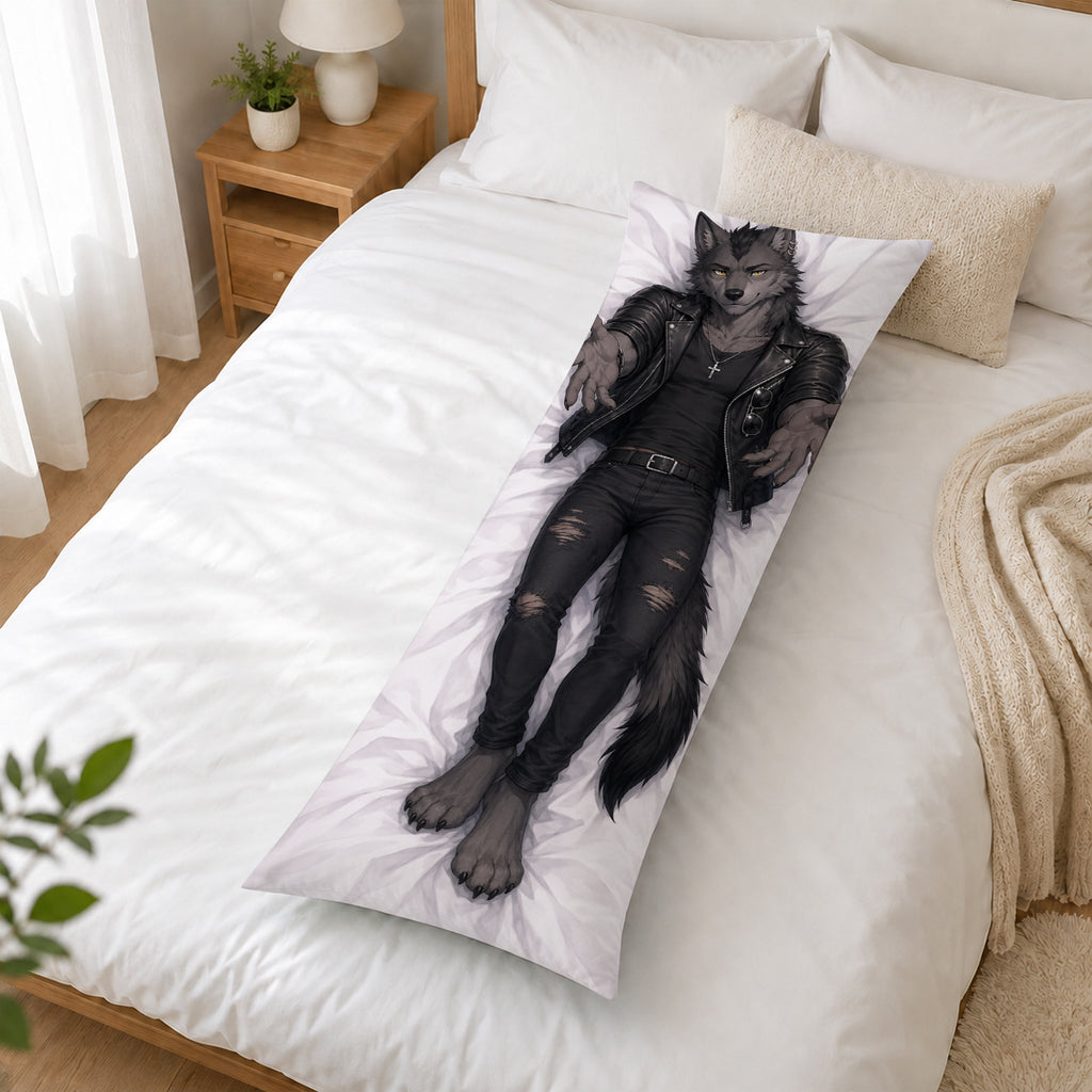 Wolf Punk Biker furry body pillow cover product image 2