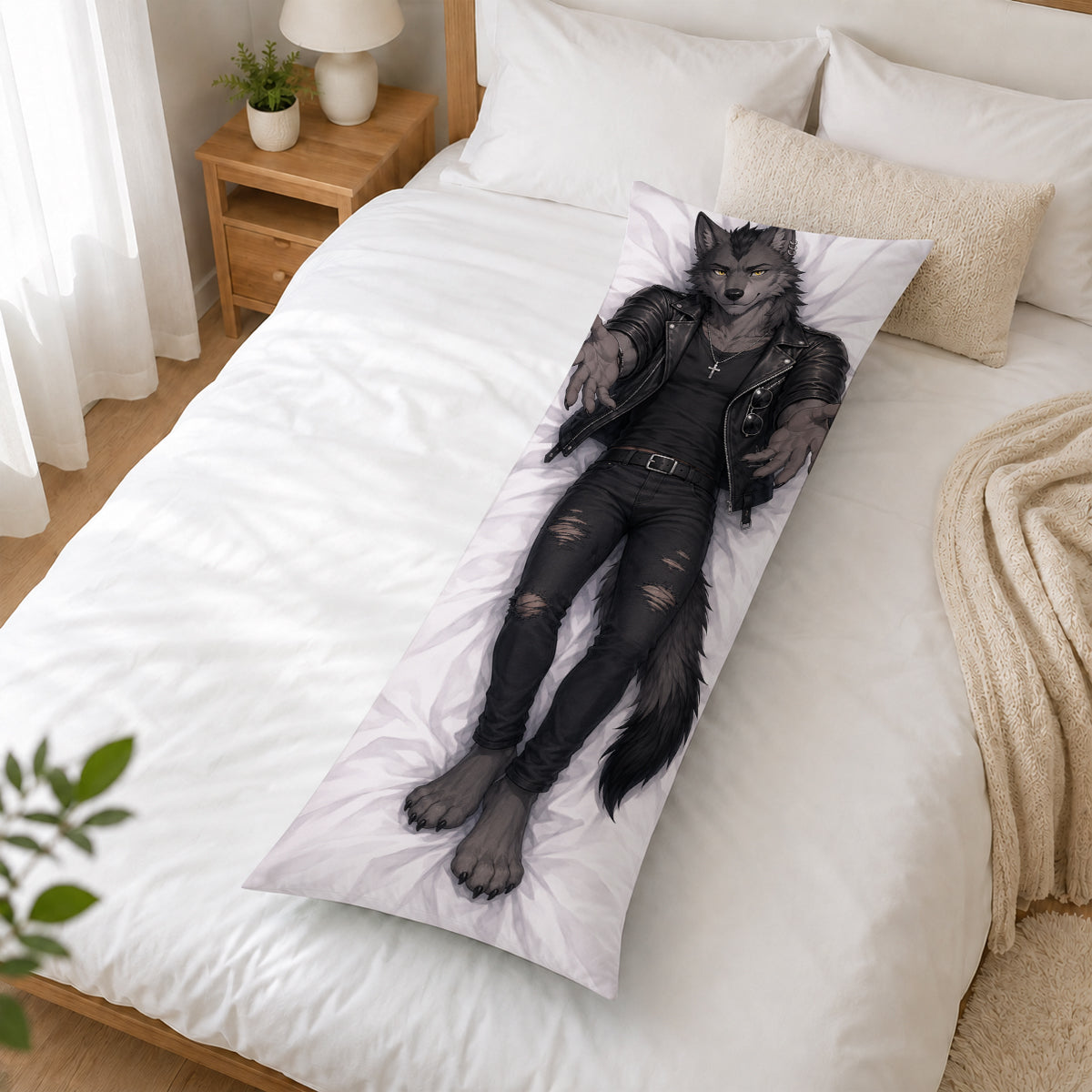 Wolf Punk Biker furry body pillow cover product image 2