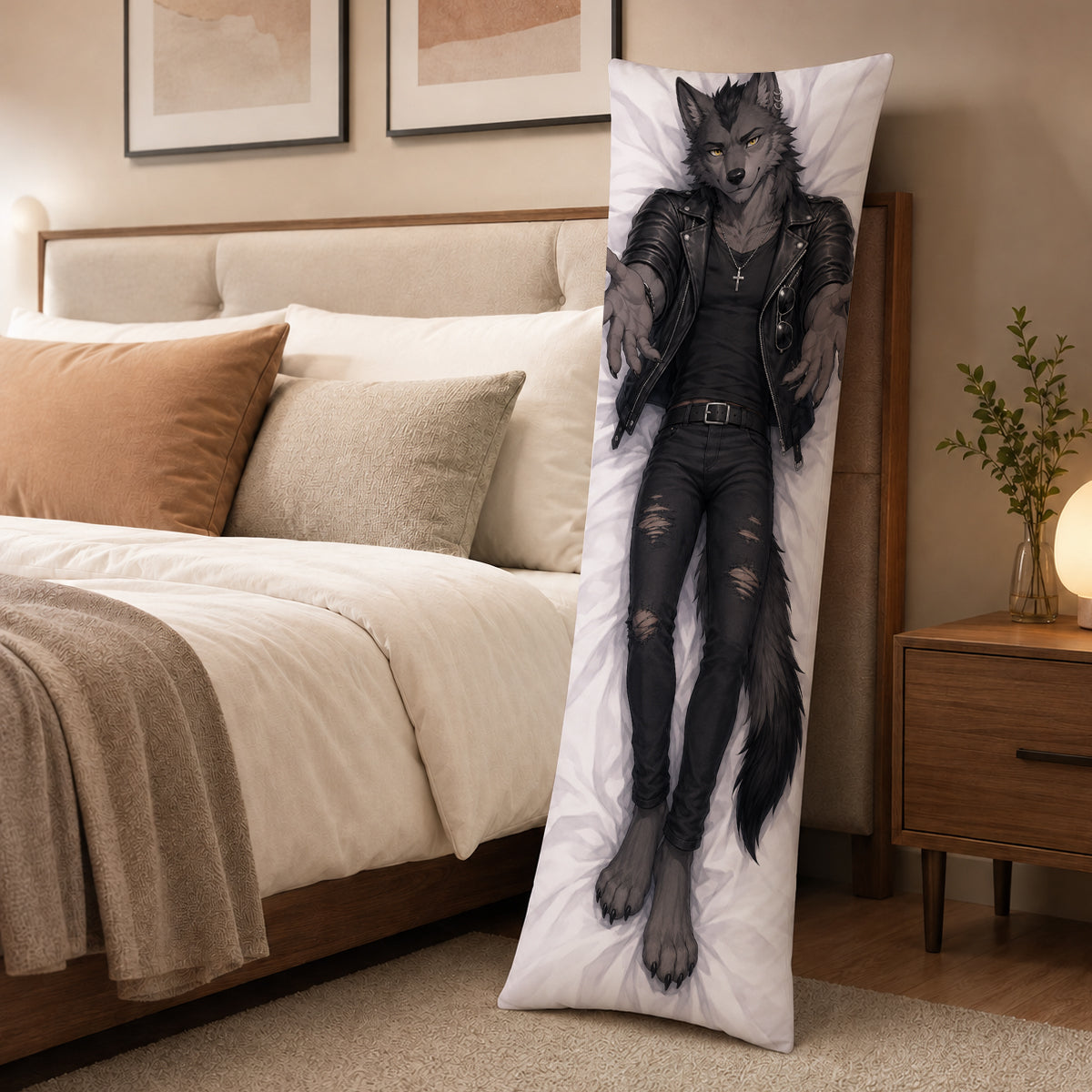 Wolf Punk Biker furry body pillow cover product image 3