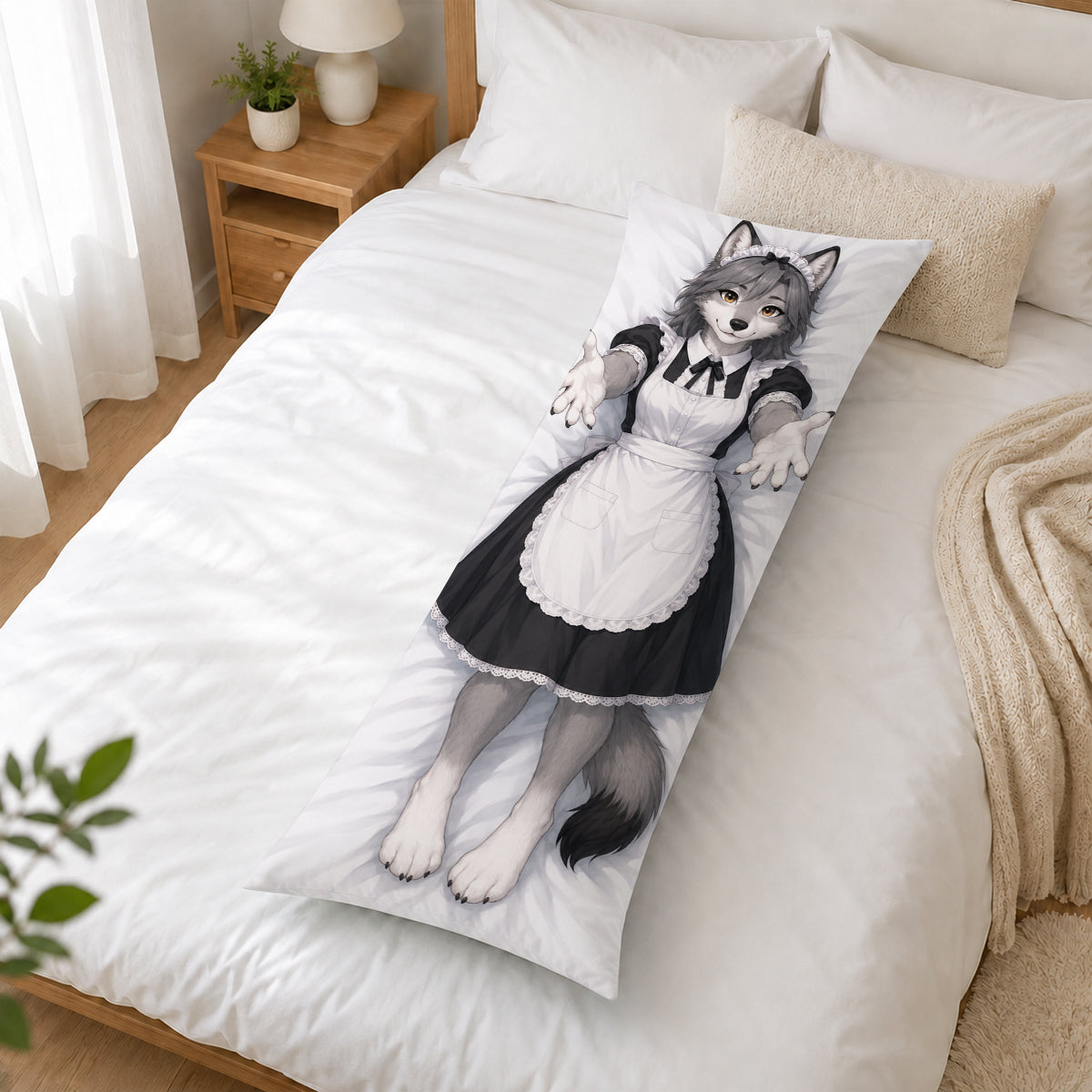 Maid Wolf furry body pillow cover product image 2