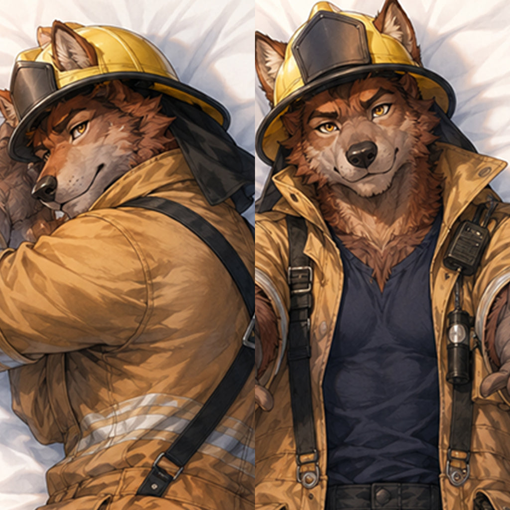 Firefighter Wolf furry body pillow cover product image 1