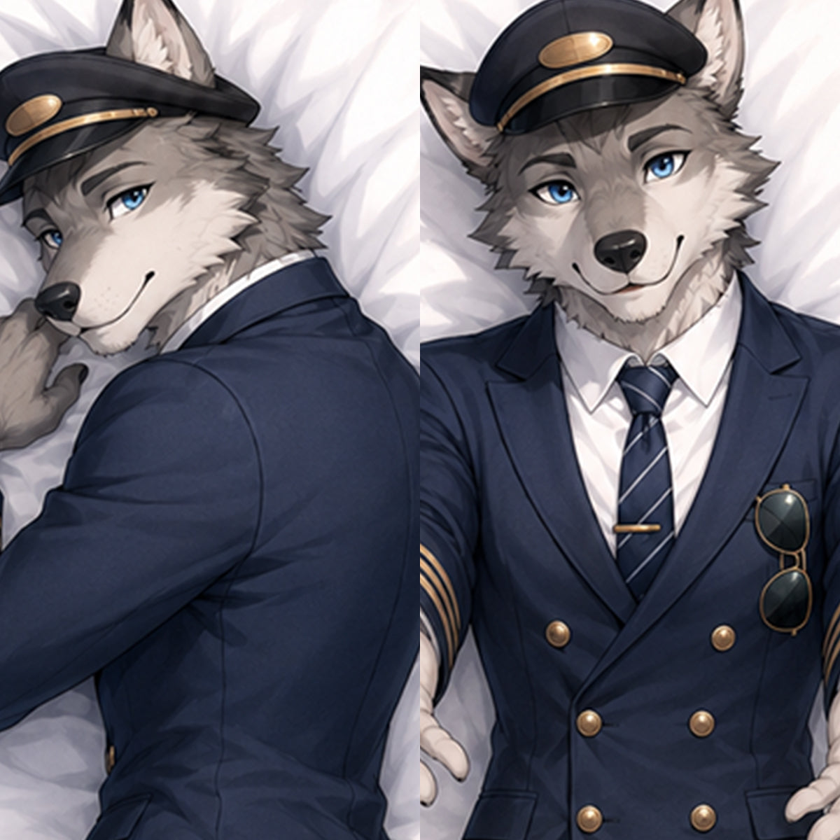 Pilot Wolf furry body pillow cover product image 1