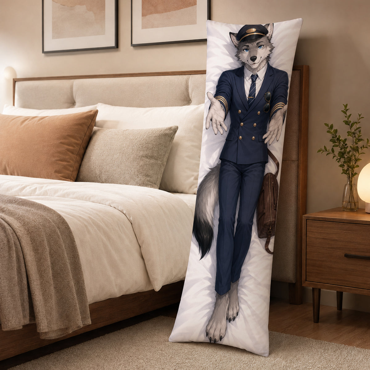 Pilot Wolf furry body pillow cover product image 3
