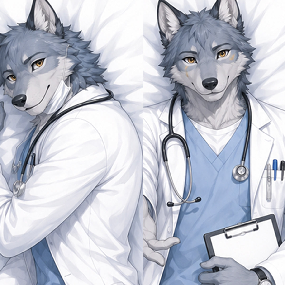 Doctor Wolf furry body pillow cover product image 1