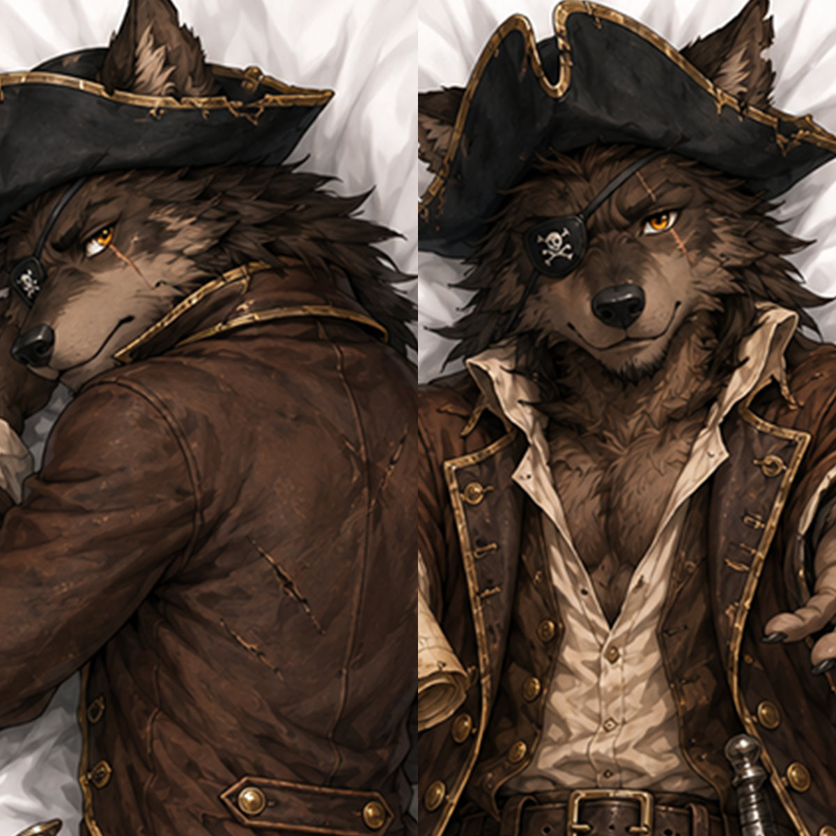 Pirate Captain Wolf furry body pillow cover product image 1