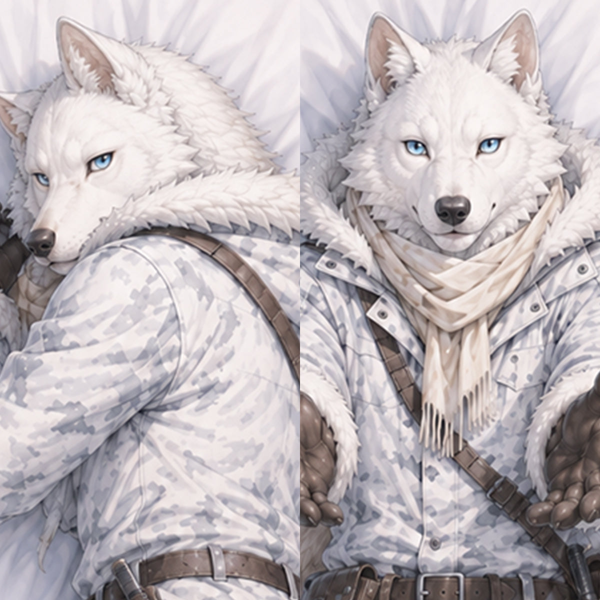 Snow Hunter Wolf furry body pillow cover product image 1