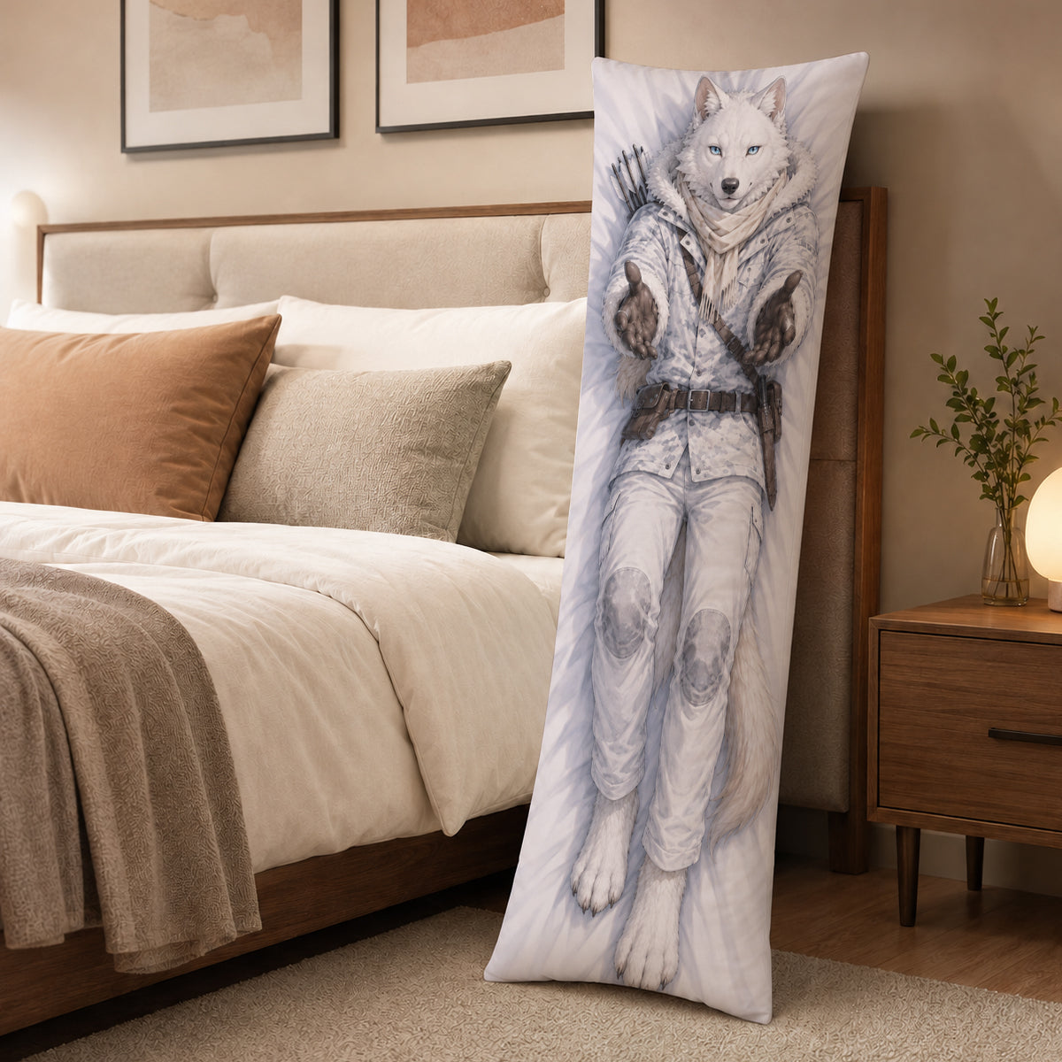 Snow Hunter Wolf furry body pillow cover product image 3