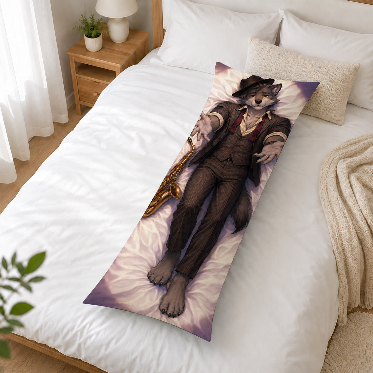 Jazz Musician Wolf furry body pillow cover product image 2