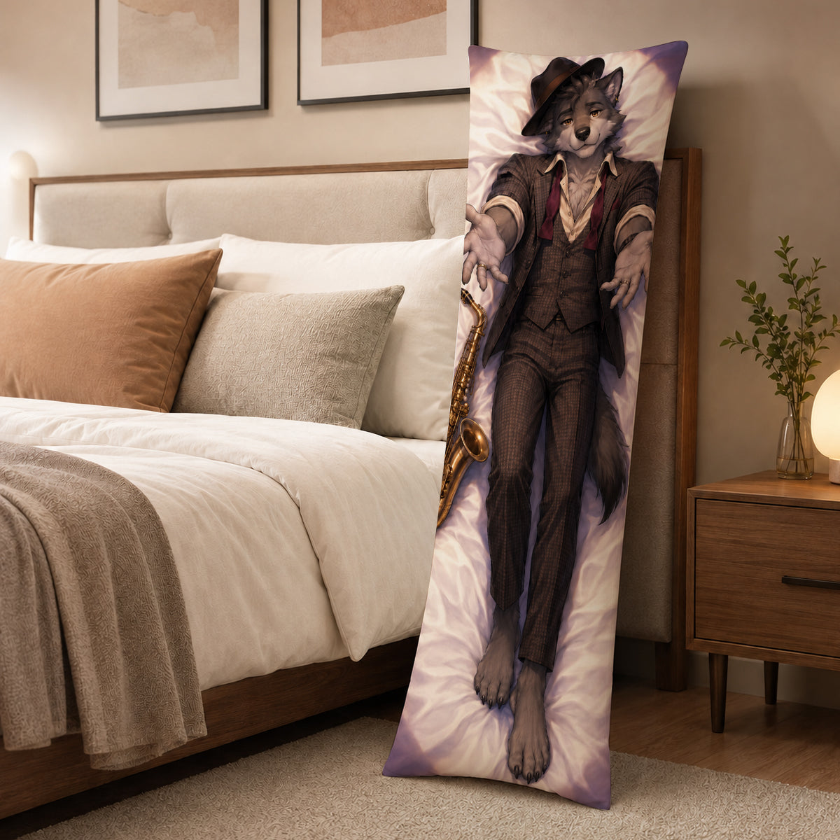 Jazz Musician Wolf furry body pillow cover product image 3
