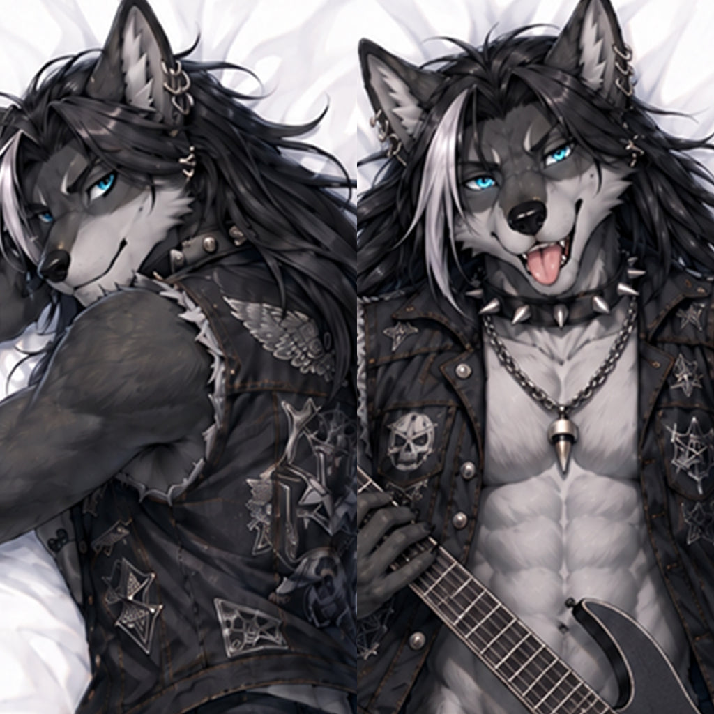 Heavy Metal Wolf furry body pillow cover product image 1