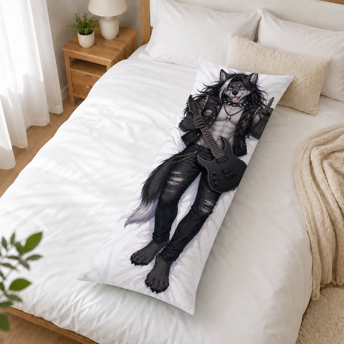 Heavy Metal Wolf furry body pillow cover product image 2
