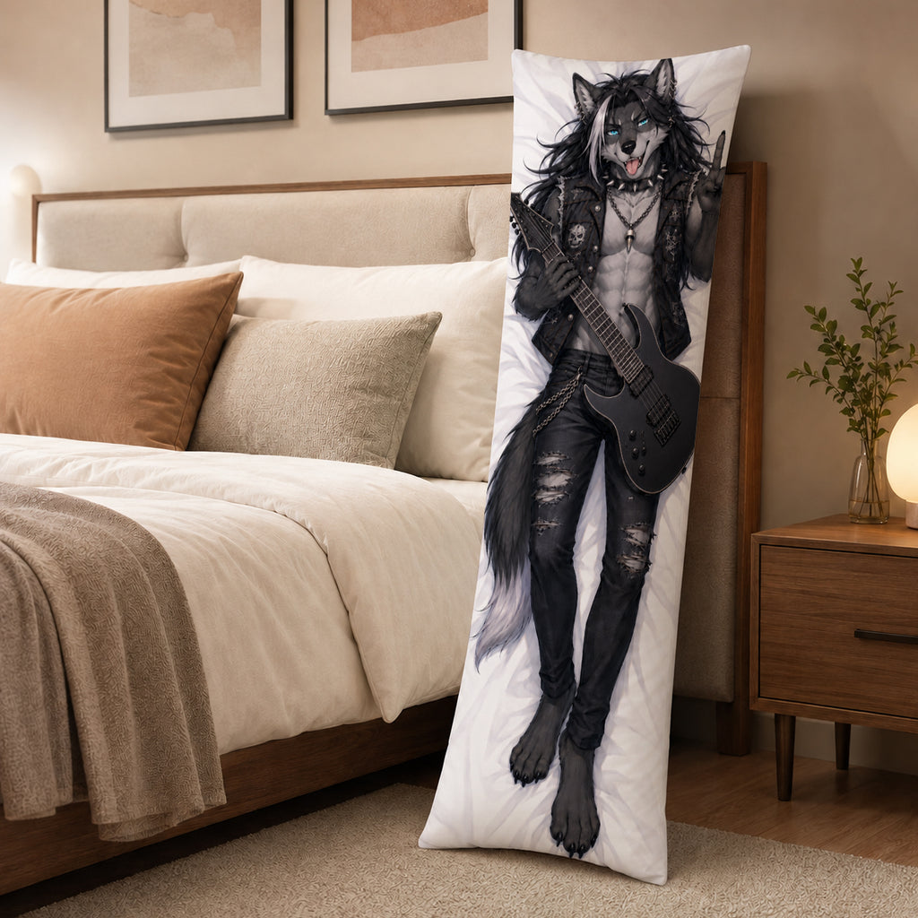 Heavy Metal Wolf furry body pillow cover product image 3