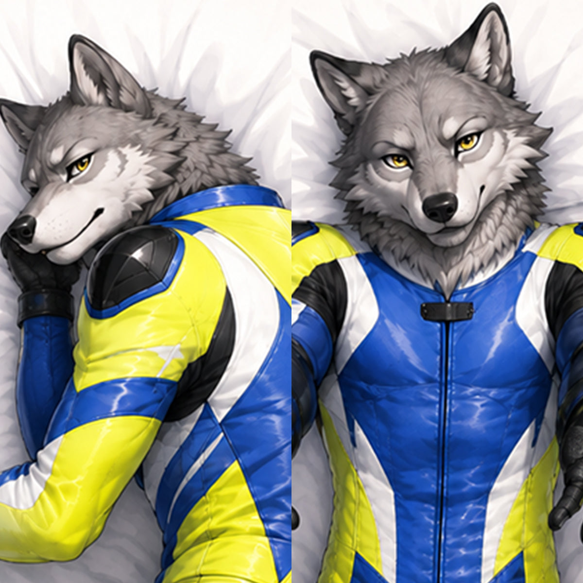 Motorcycle Racer Wolf furry body pillow cover product image 1