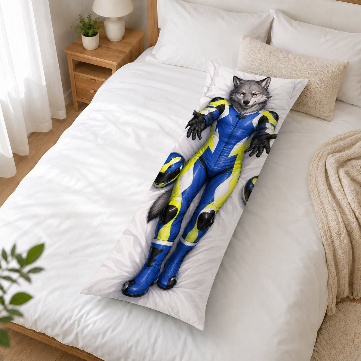 Motorcycle Racer Wolf furry body pillow cover product image 2