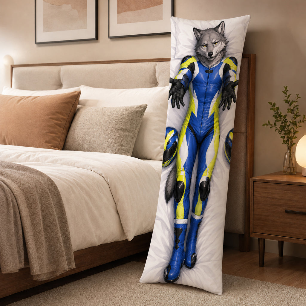 Motorcycle Racer Wolf furry body pillow cover product image 3