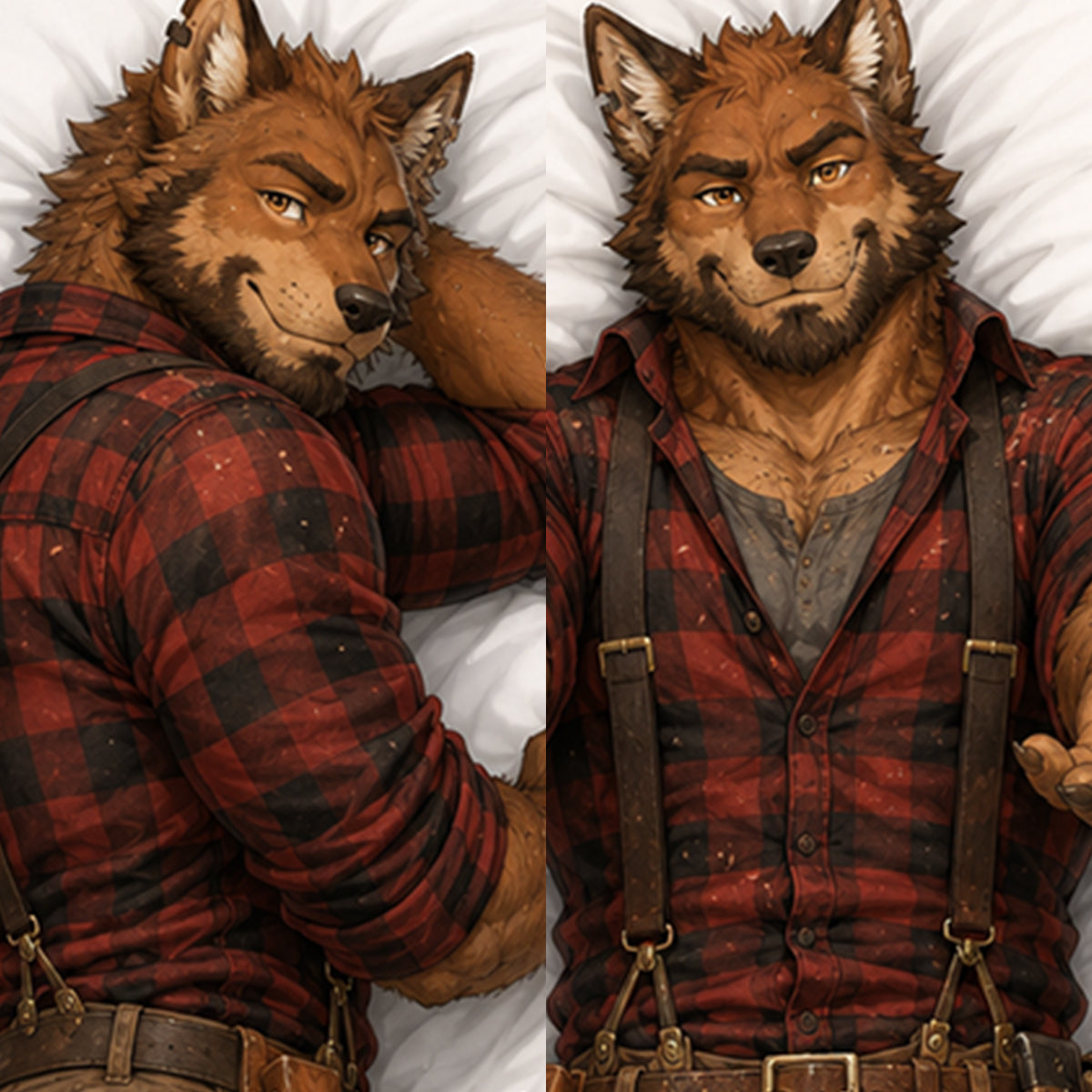 Lumberjack Wolf furry body pillow cover product image 1