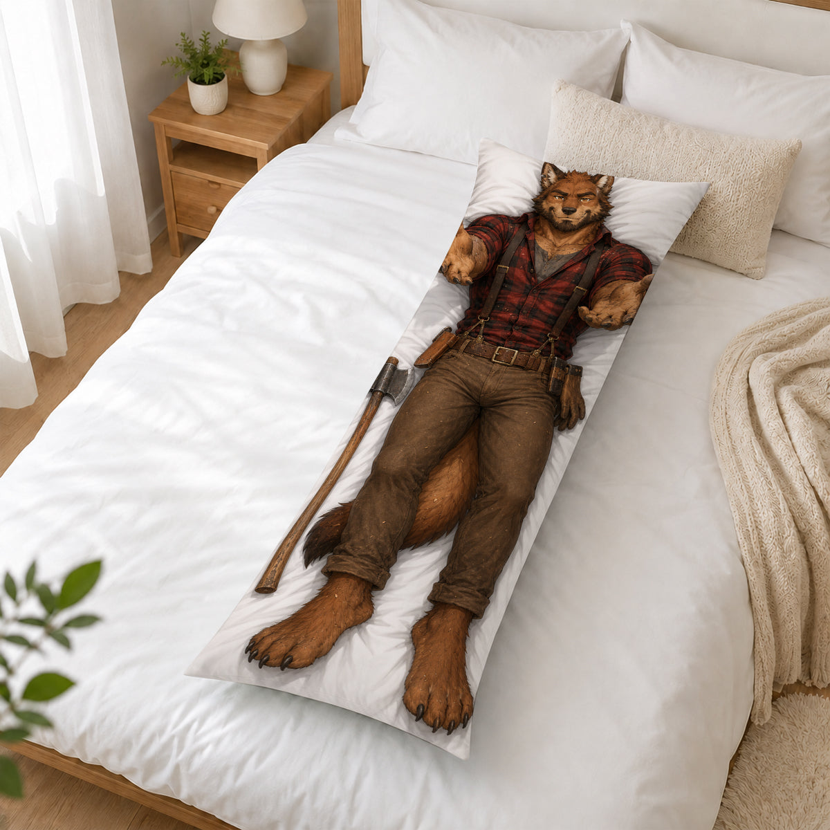 Lumberjack Wolf furry body pillow cover product image 2