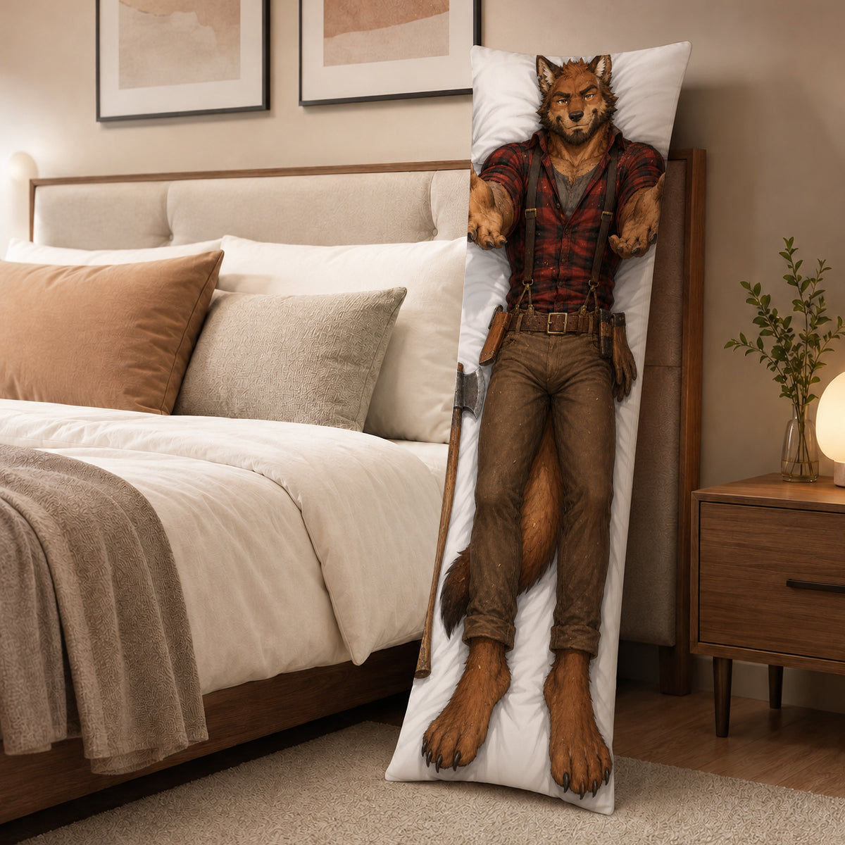 Lumberjack Wolf furry body pillow cover product image 3