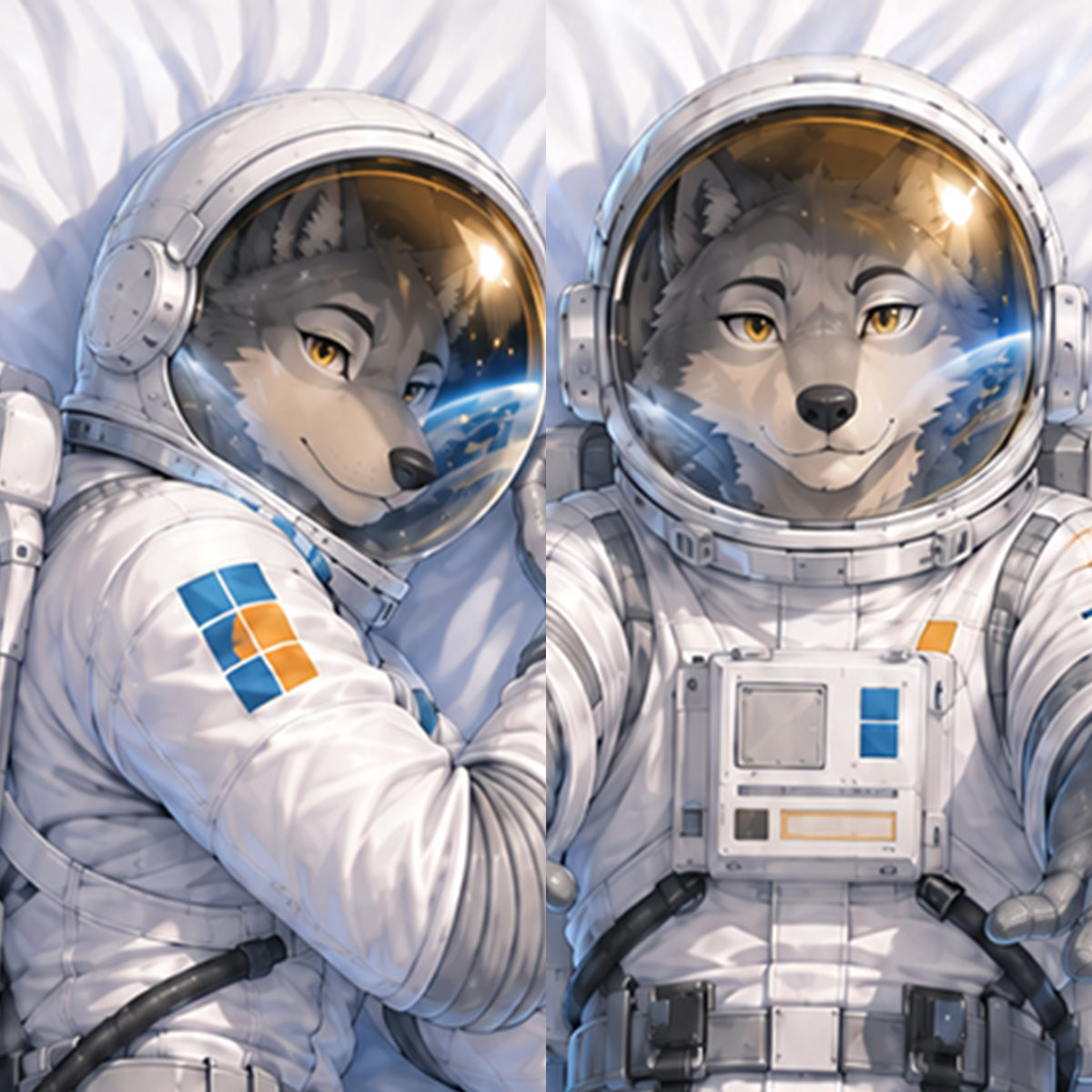 Astronaut Wolf furry body pillow cover product image 1