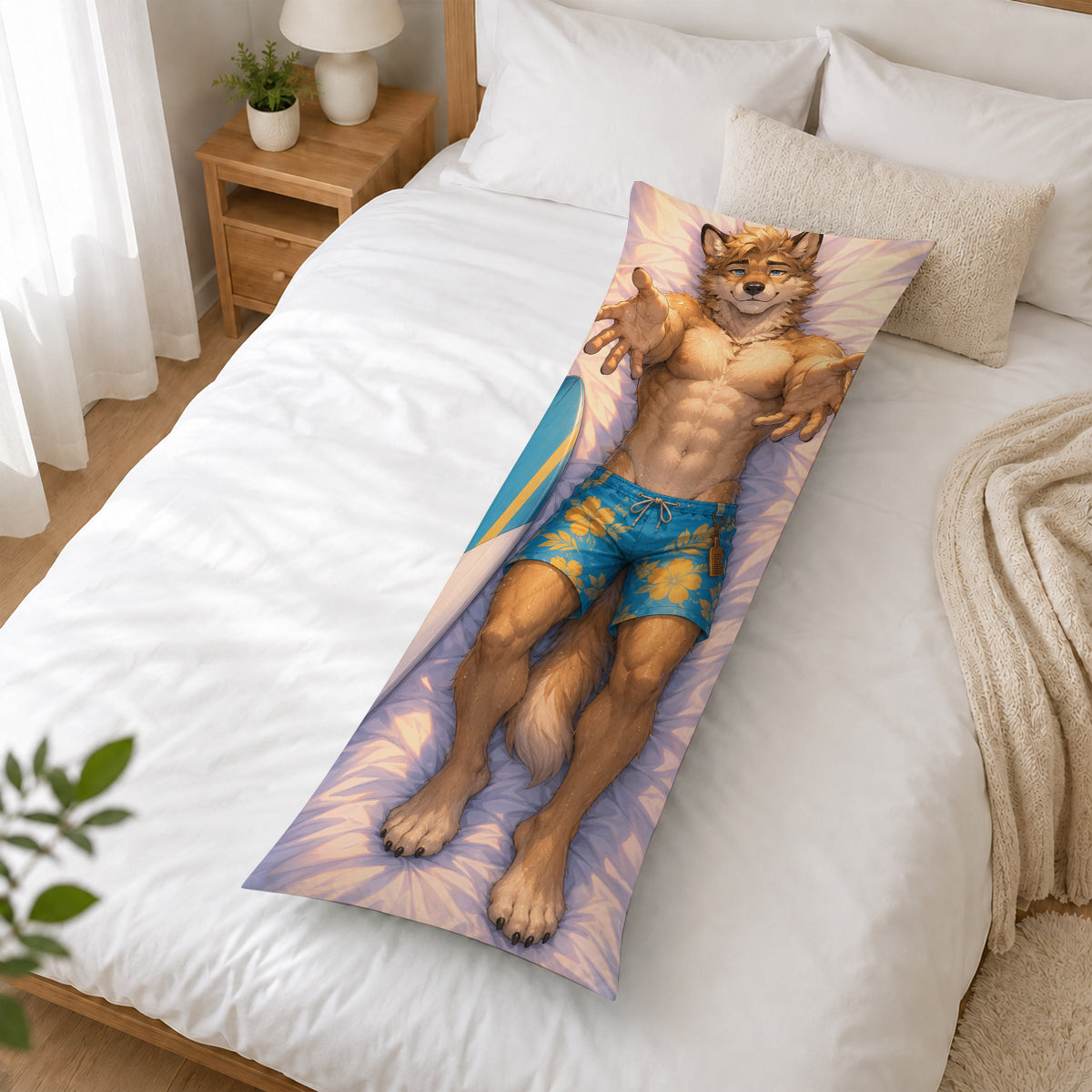 Surfer Wolf furry body pillow cover product image 2