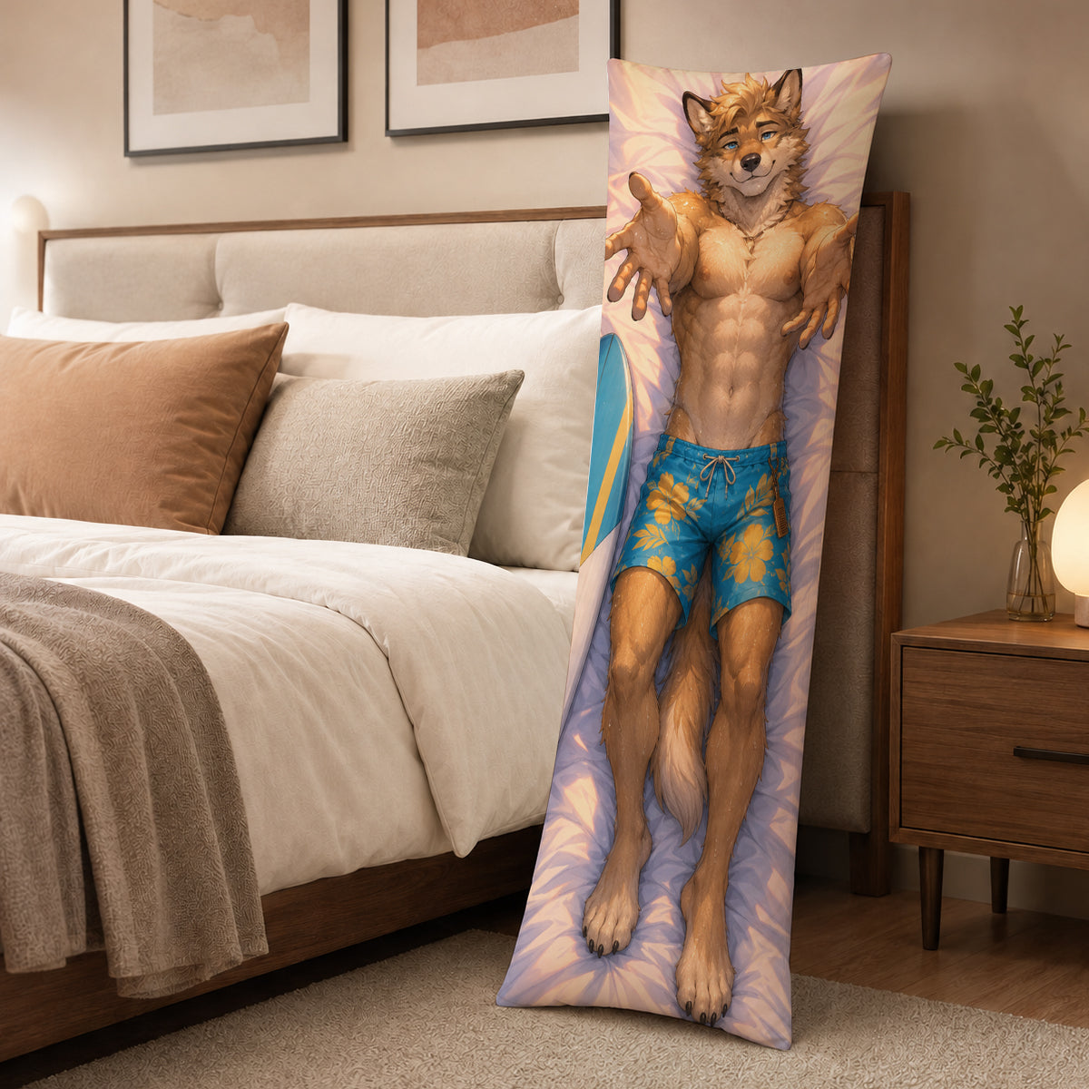 Surfer Wolf furry body pillow cover product image 3