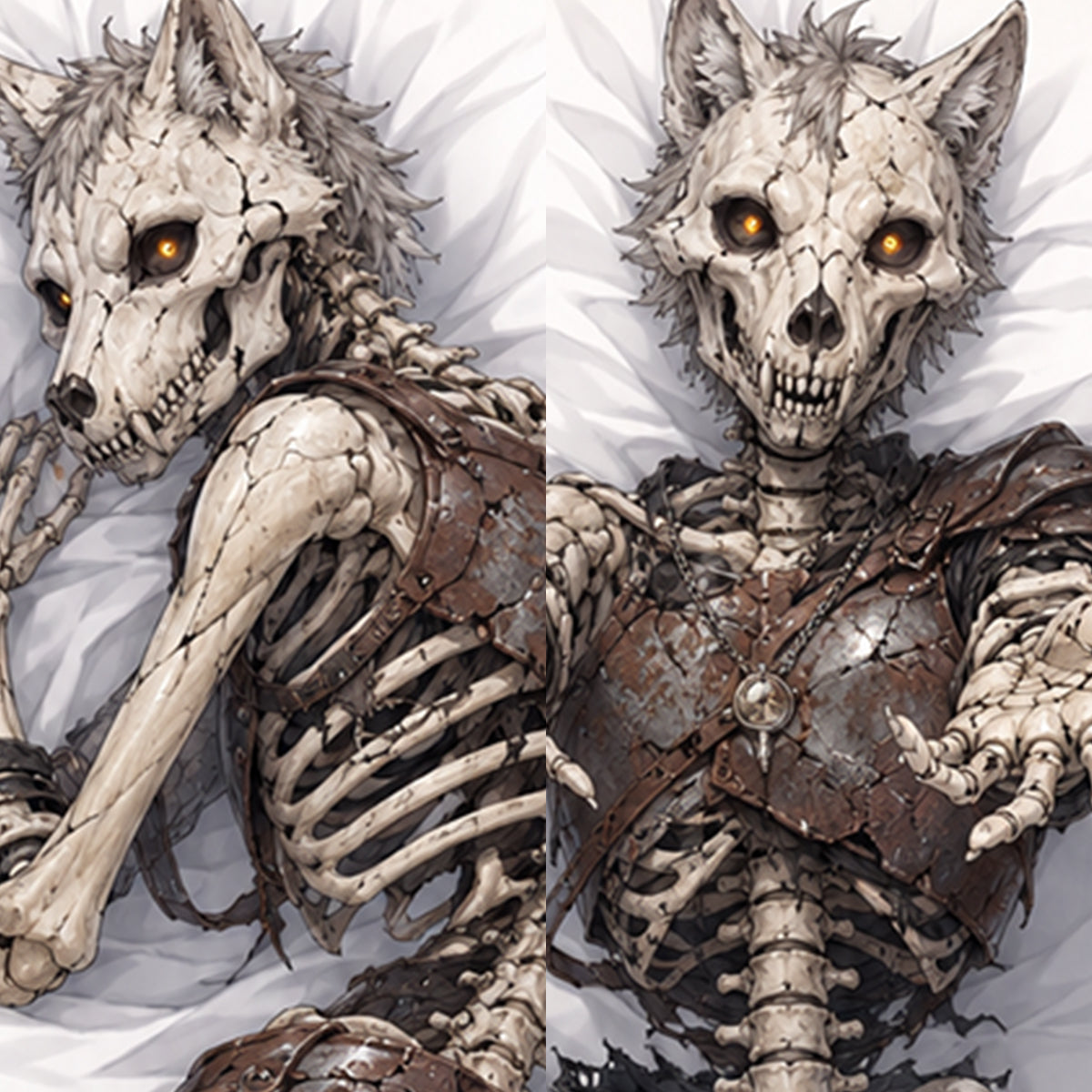 Skeleton Wolf furry body pillow cover product image 1