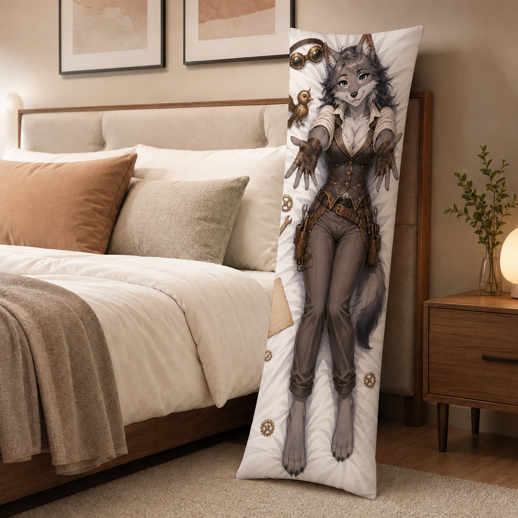 Steampunk Inventor Wolf furry body pillow cover product image 3
