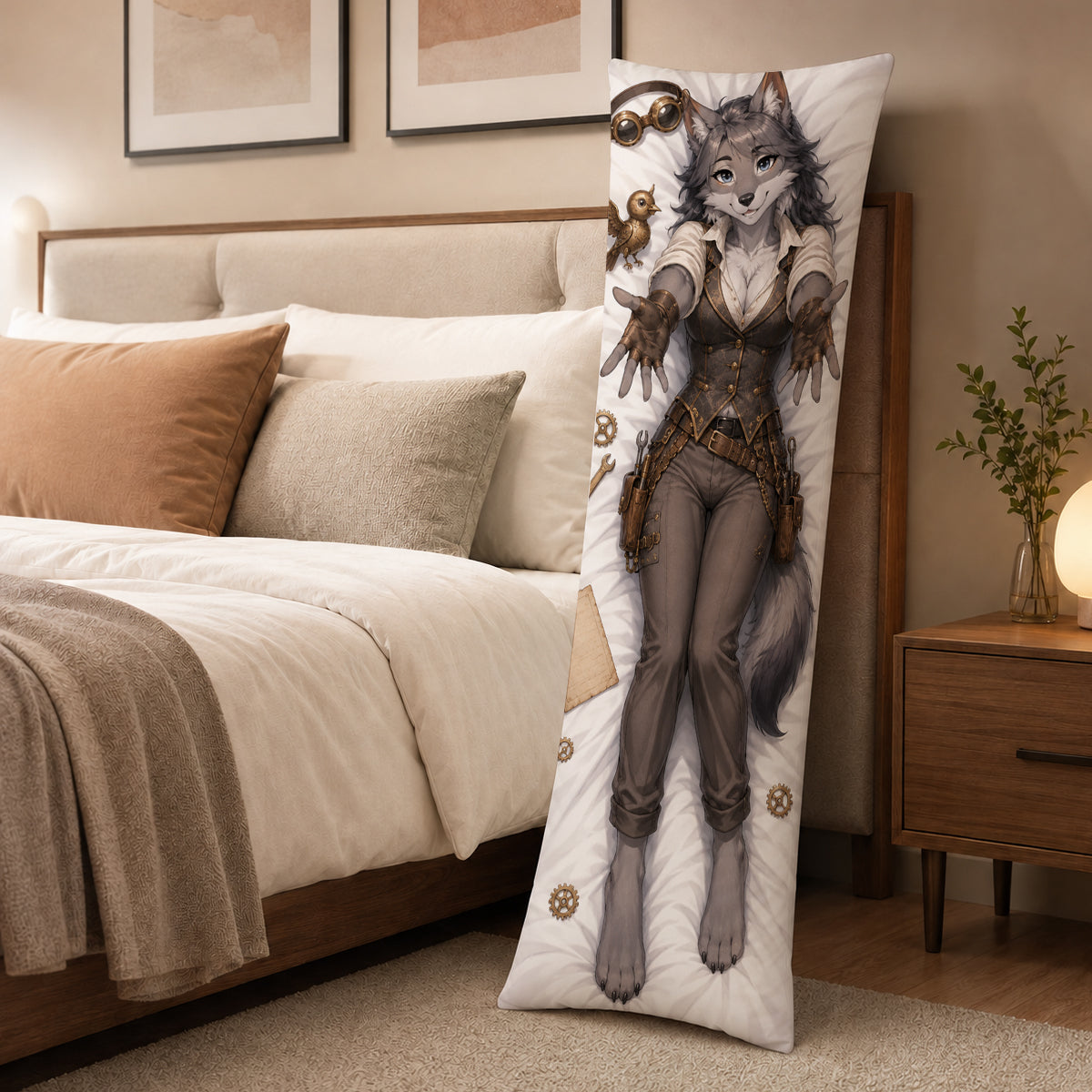 Steampunk Inventor Wolf furry body pillow cover product image 3