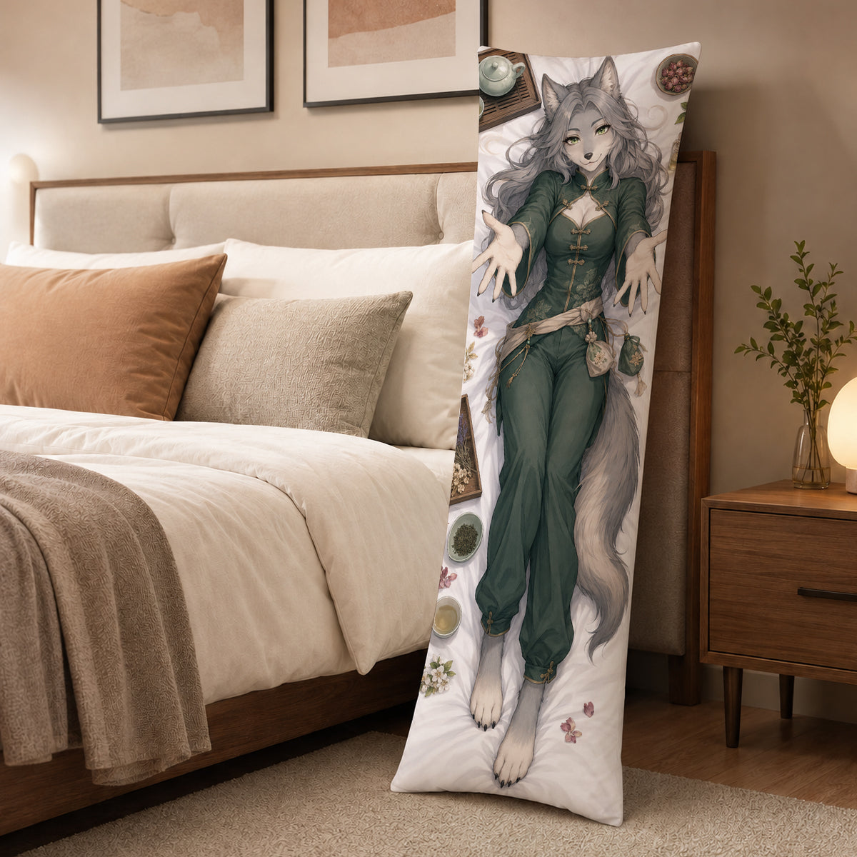 Tea House Perfumer Wolf furry body pillow cover product image 3