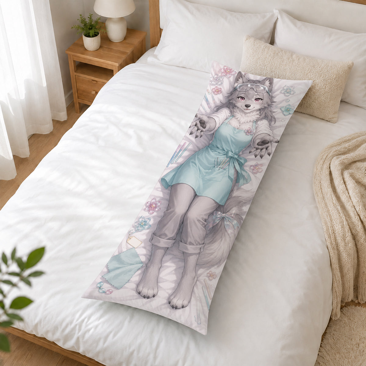 Glass Florist Wolf furry body pillow cover product image 2