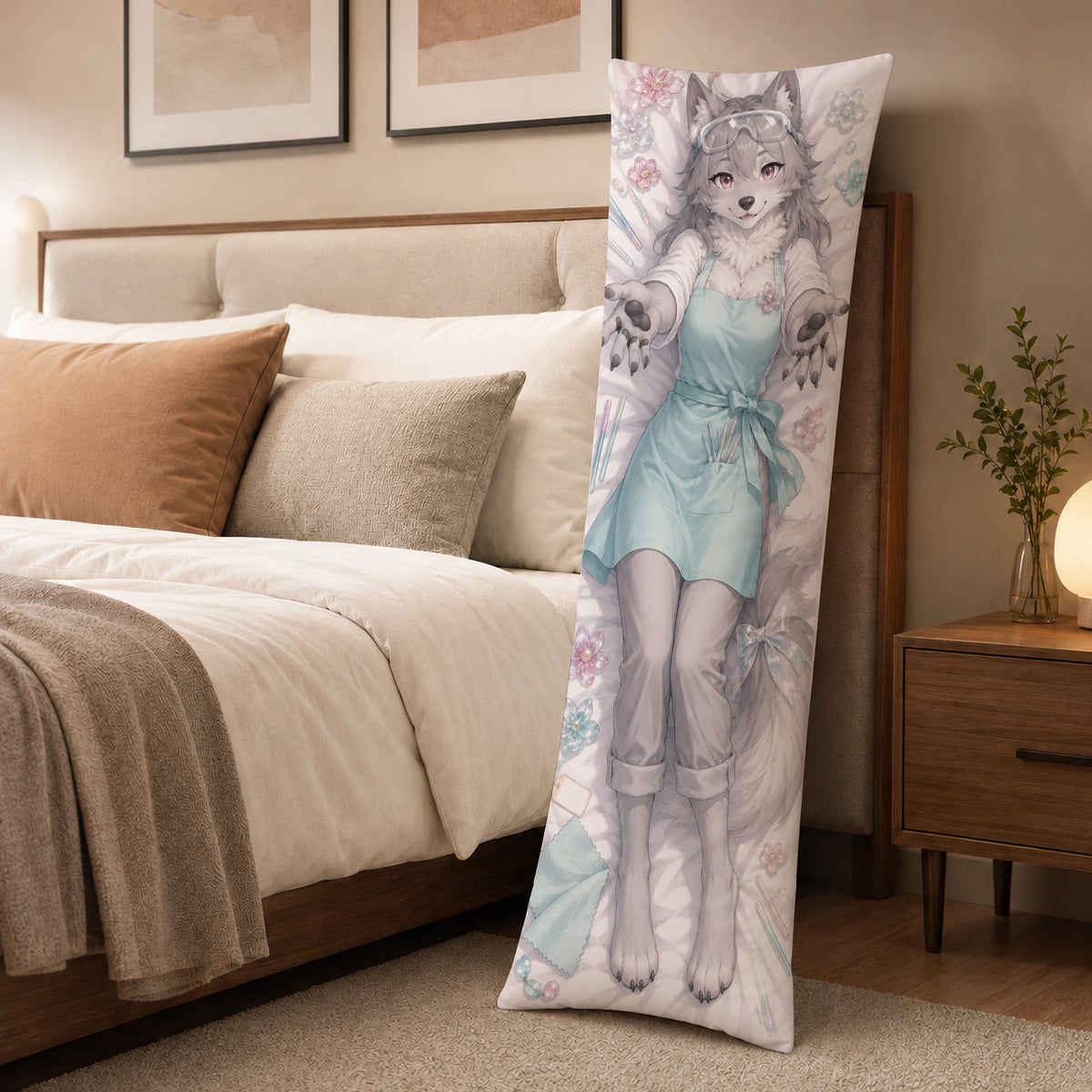 Glass Florist Wolf furry body pillow cover product image 3