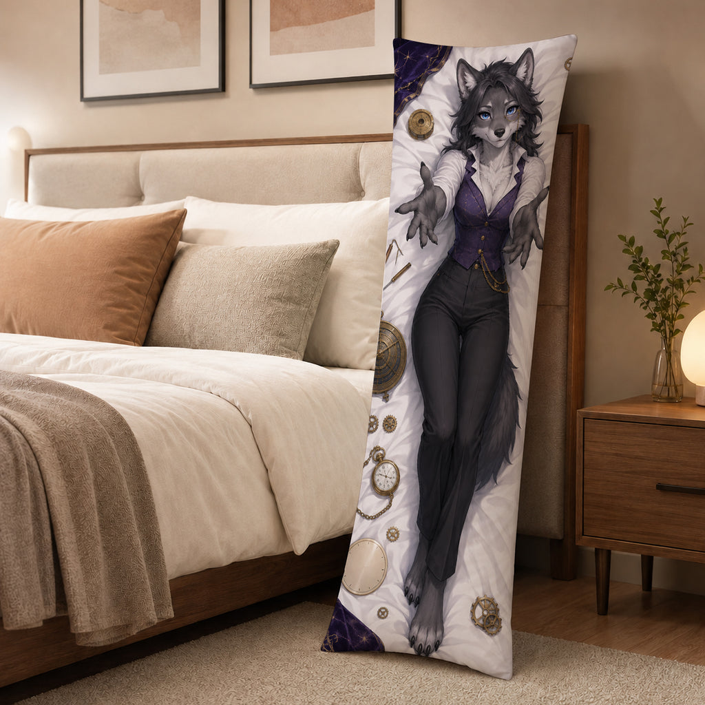 Astronomical Clockmaker Wolf furry body pillow cover product image 3