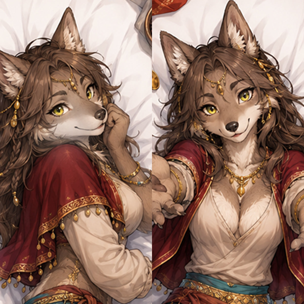 Spice Caravan Wolf furry body pillow cover product image 1