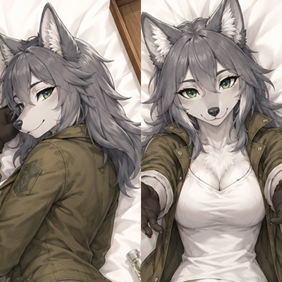 Forest Forensic Wolf furry body pillow cover product image 1
