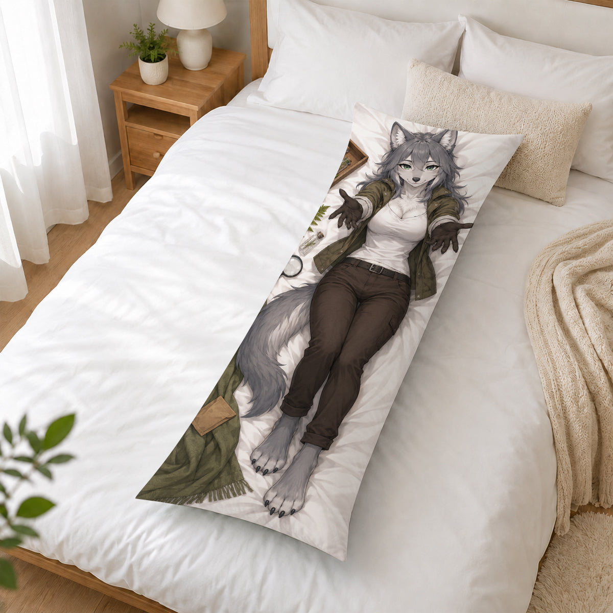 Forest Forensic Wolf furry body pillow cover product image 2