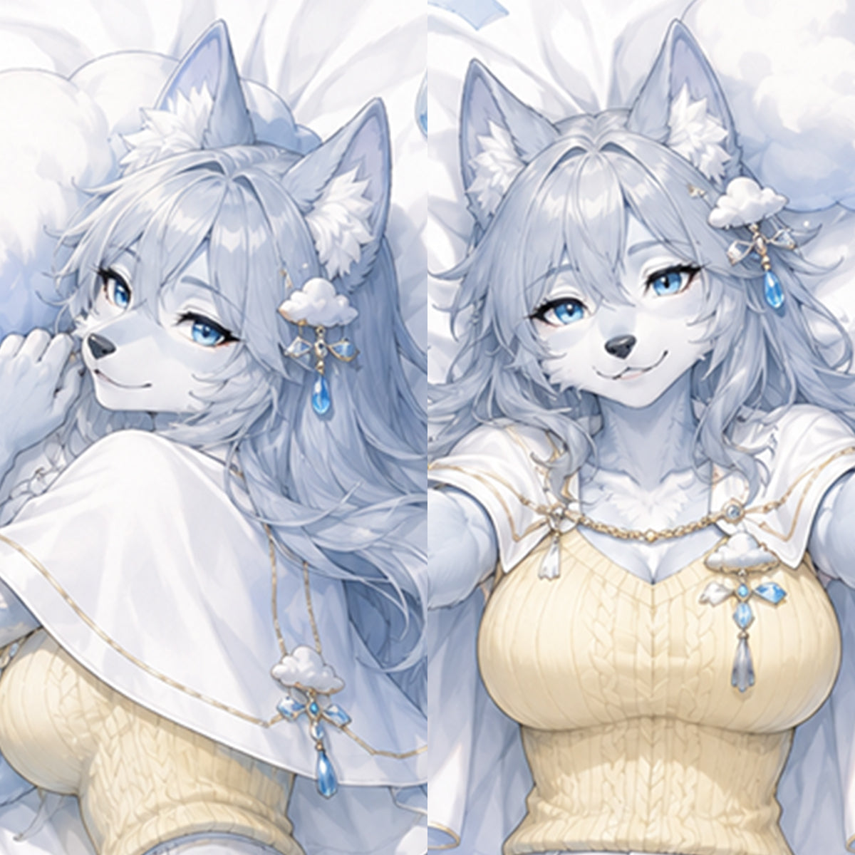 Cloud Weather Wolf furry body pillow cover product image 1