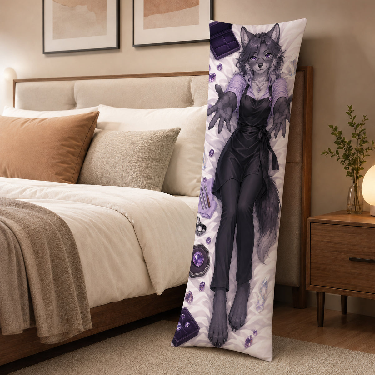 Gem Cutter Wolf furry body pillow cover product image 3