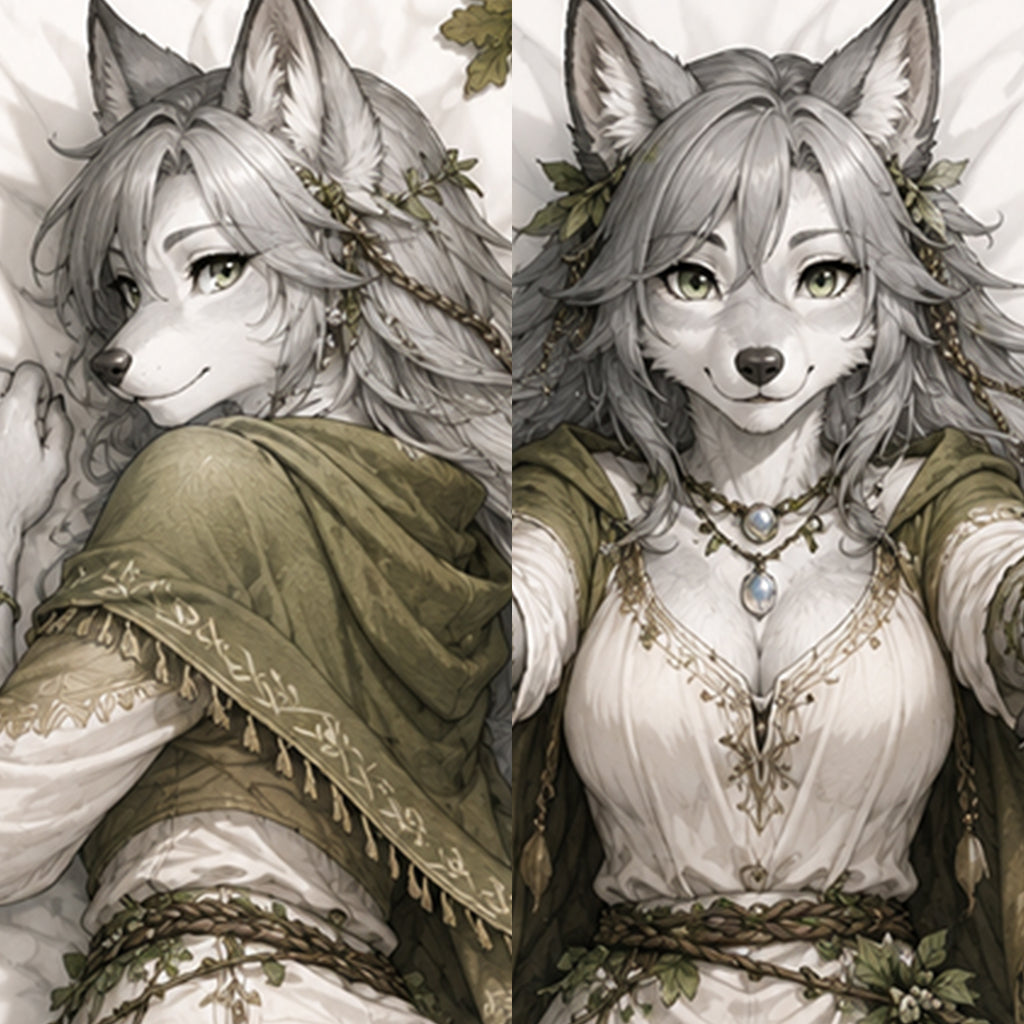 Moon Grove Druid Wolf furry body pillow cover product image 1