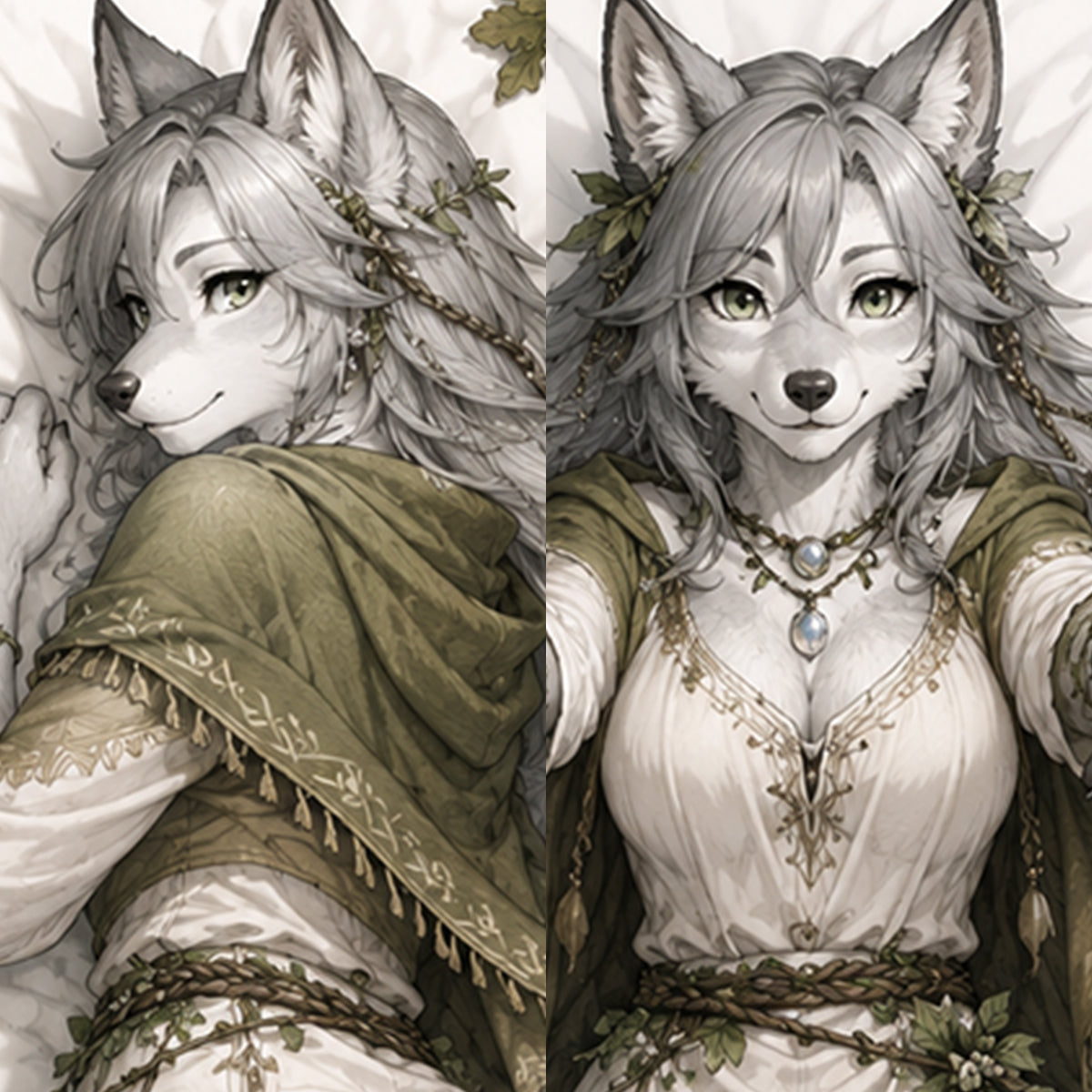 Moon Grove Druid Wolf furry body pillow cover product image 1