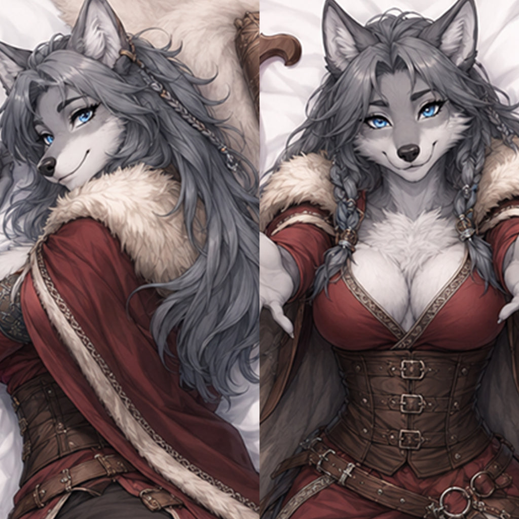 Northern Skald Wolf furry body pillow cover product image 1
