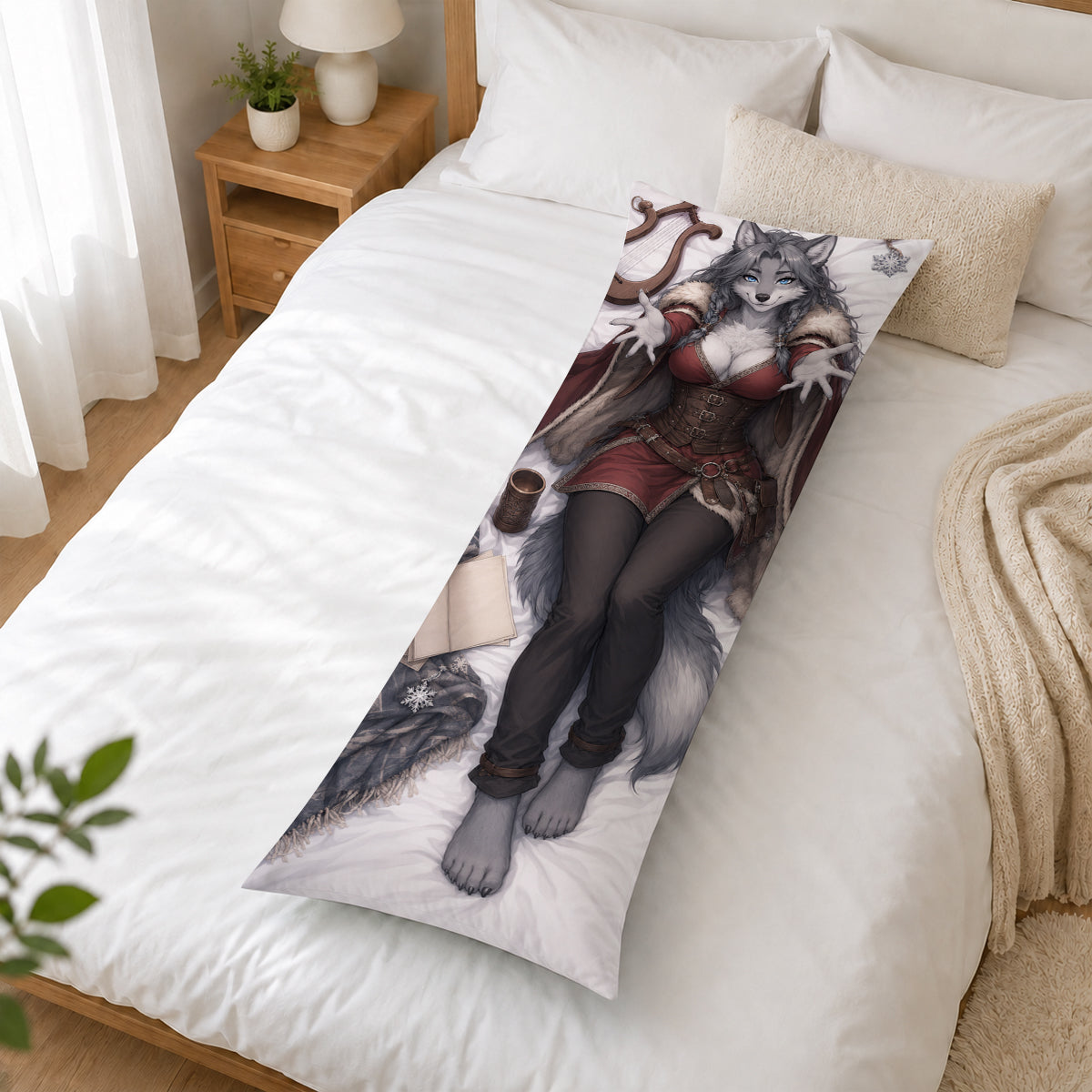 Northern Skald Wolf furry body pillow cover product image 2